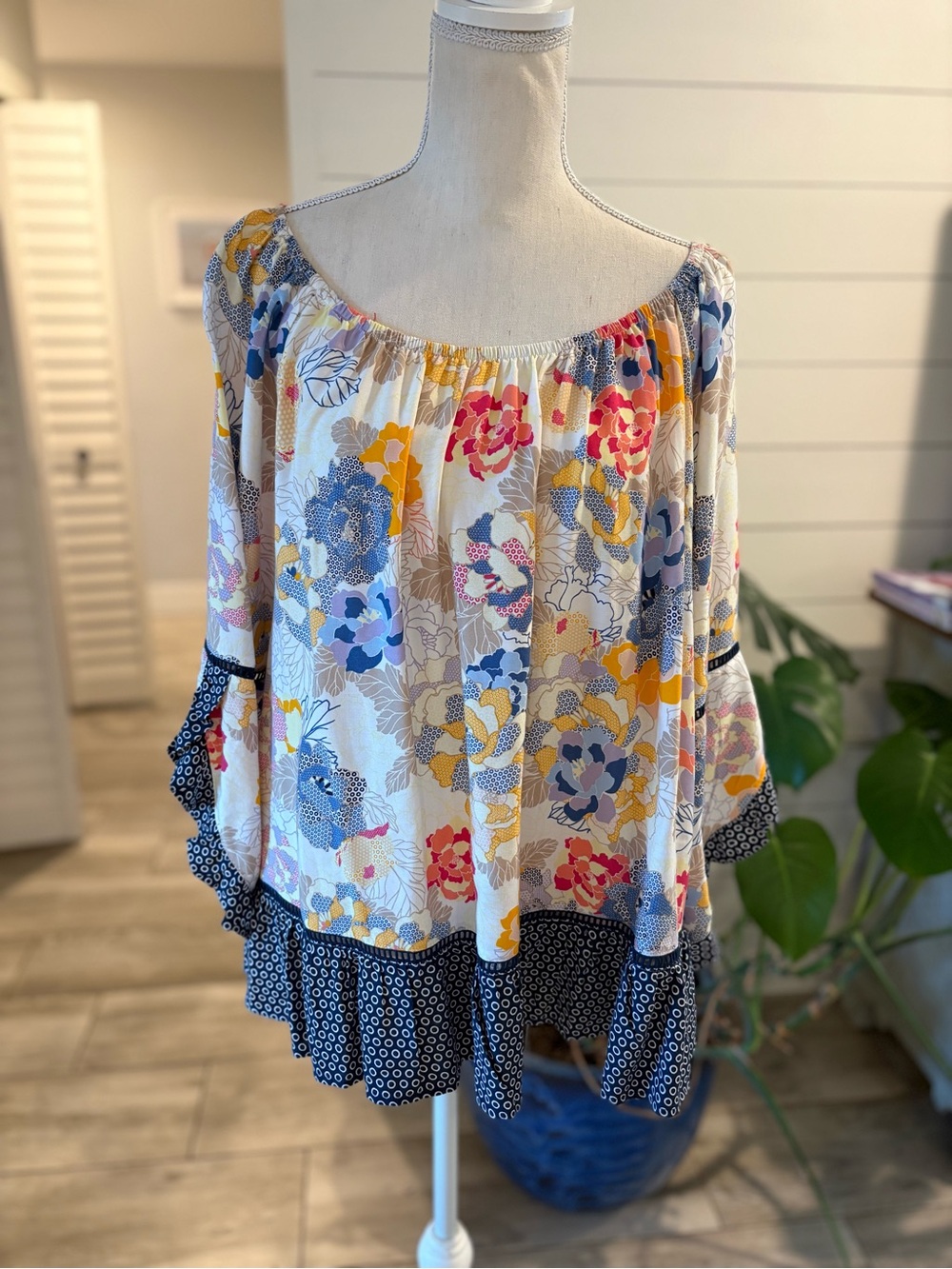 FEVER Floral Off-Shoulder Ruffle Women’s Top - Multicolor XL